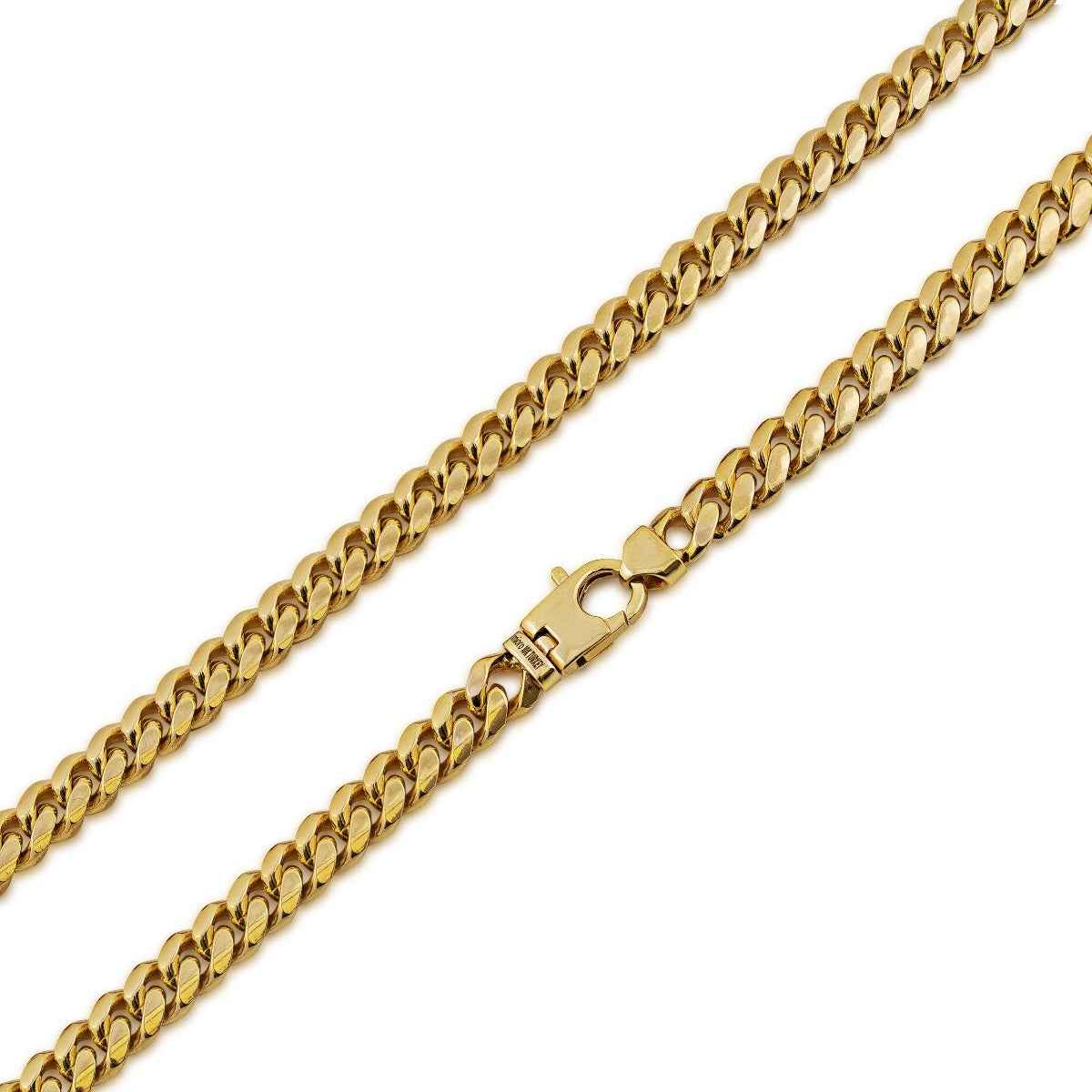 7.6mm 24-inch Solid Tight Link Miami Cuban Chain Necklace in 10K Yellow Gold front view