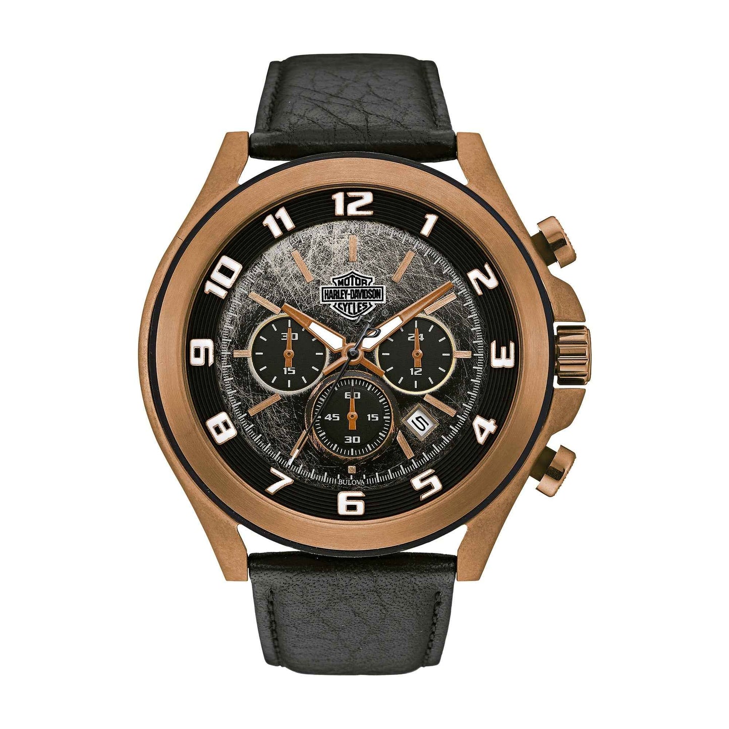 Harley Davidson Men's Night Rider Watch with Black Leather Strap and Black Dial