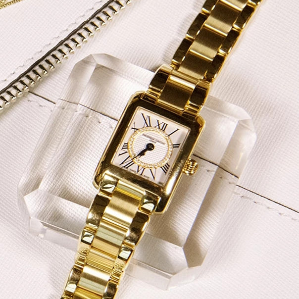 Frederique Constant Ladies' Carree Quartz Gold-Tone Stainless Steel Watch with Silver Dial close-up detail (2)