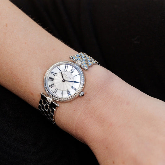 Frederique Constant Ladies' Art Deco Quartz Stainless Steel Watch with White Dial close-up detail (2)