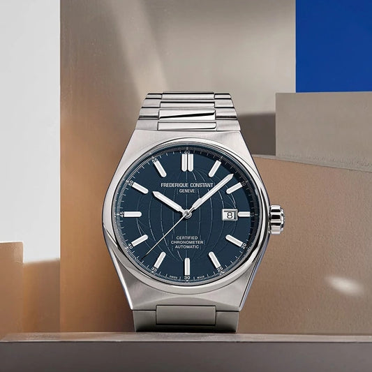 Frederique Constant Men's Highlife Automatic Stainless Steel Watch with Blue Dial close-up detail (3)