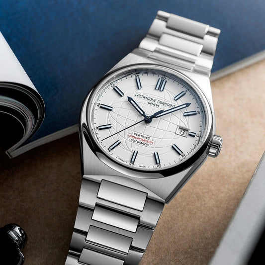 Frederique Constant Men's Highlife Automatic Stainless Steel Watch with Silver Dial close-up detail