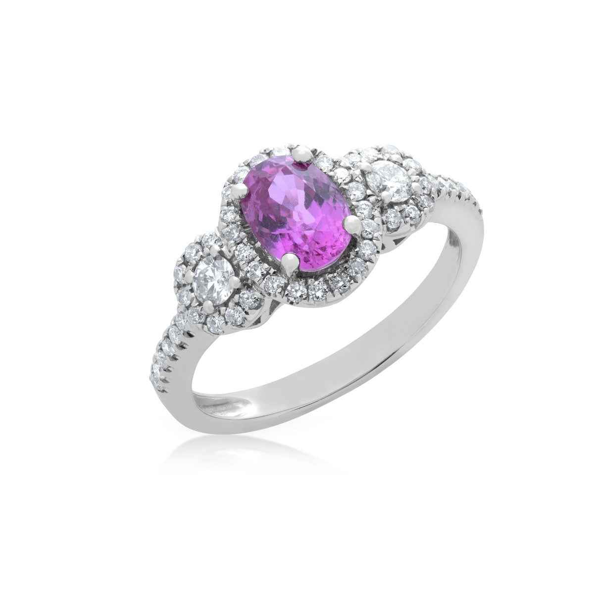 Pink Sapphire and 1/2 ct. tw. Diamond Fashion Ring in 14K White Gold front view