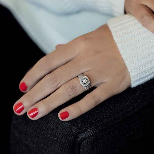 True Promise 1/2 ct. tw. Diamond Milgrain Halo Wedding Set in 10K White Gold side profile