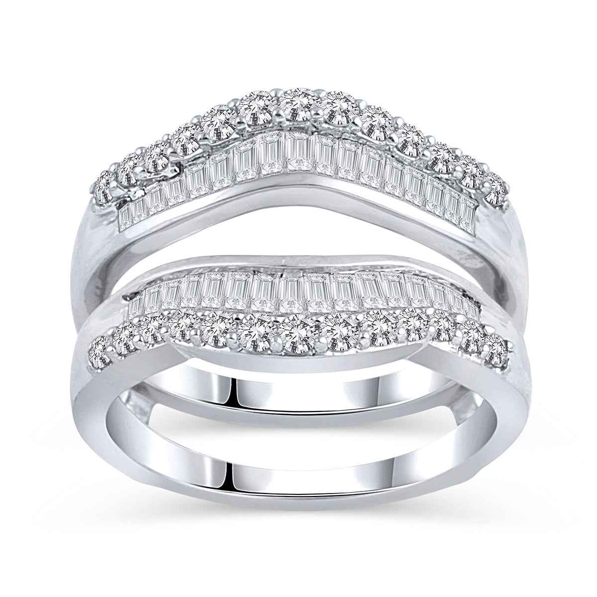 1 ct. tw. Round Brilliant and Baguette Diamond Insert Ring in 14K White Gold