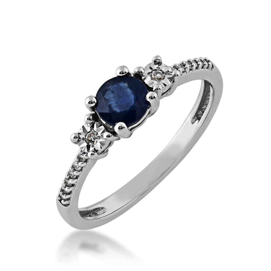 Sapphire and 1/7 ct. tw. Diamond Ring in 10K White Gold front view