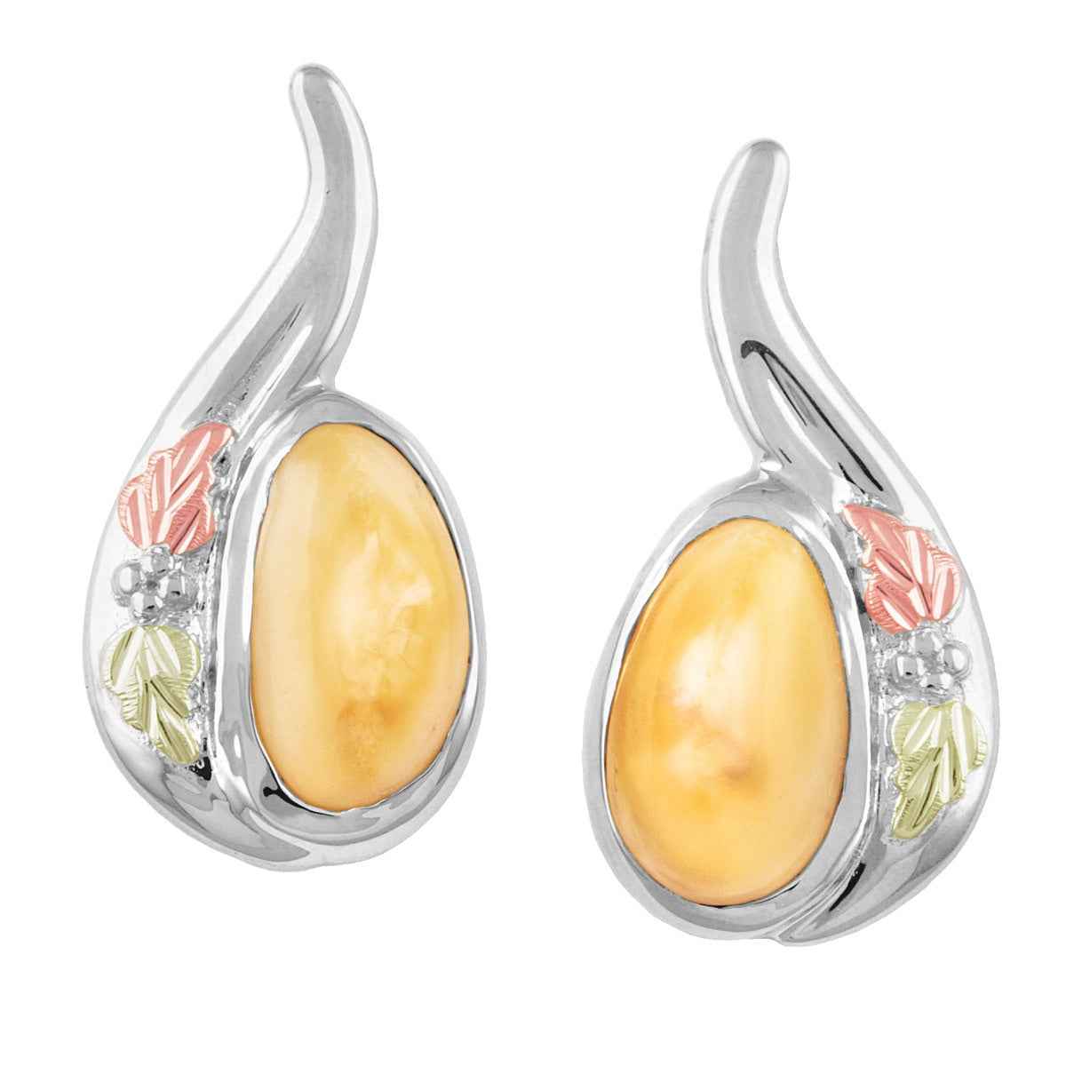 Ladies' Elk Ivory Black Hills Gold Earrings in 10K White Gold - I30048W Powder River