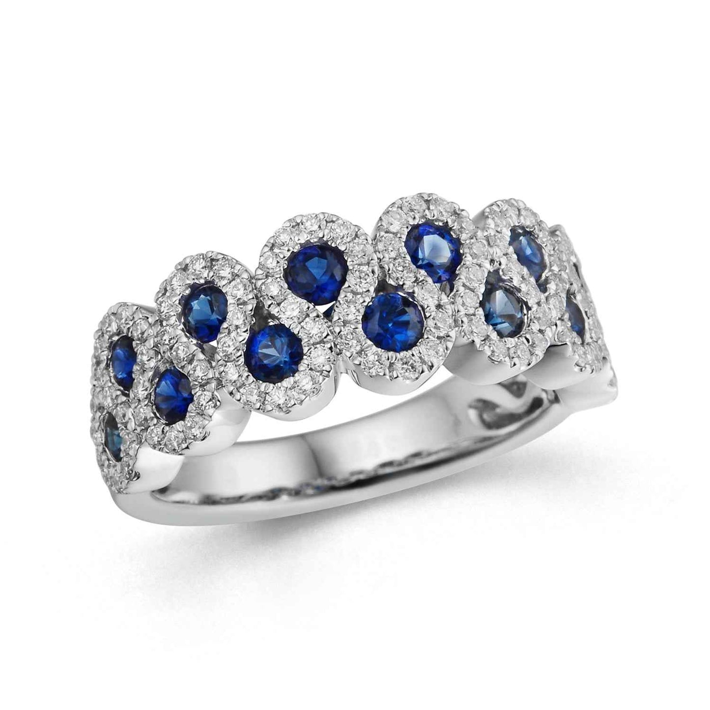 Round Sapphire and 1/2 ct. tw. Diamond Loop Design Fashion Band in 10K White Gold