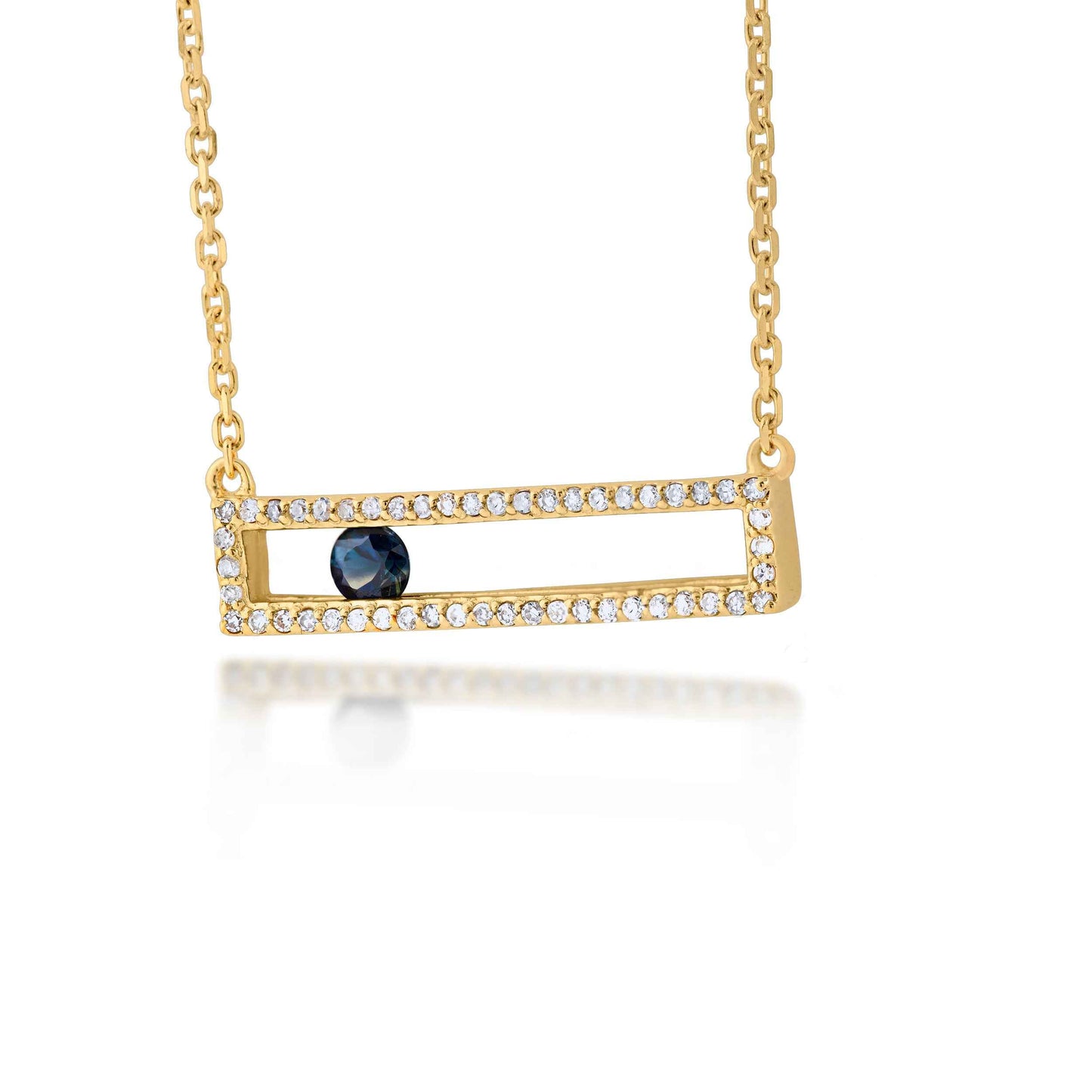 Genuine Sliding Blue Sapphire Fashion Necklace with 1/7 ct. tw. Diamond Bordering in 10K Yellow Gold