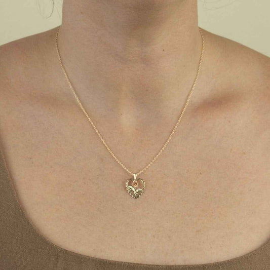 Black Hills Gold Rose in Scalloped Heart Pendant in 10K Yellow Gold front view