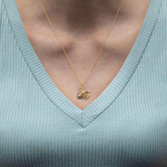 Black Hills Gold Milgrain Hummingbird Pendant in 10K Yellow Gold front view