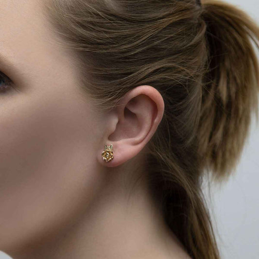 Black Hills Gold Rose & Leaf Earrings in 12K Pink Gold front view