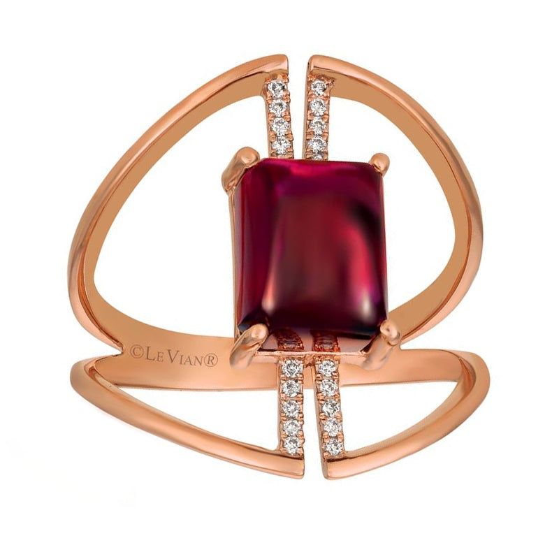 Le Vian Rectangle Raspberry Rhodolite Garnet & Vanilla Diamond Open Ring in 14K Strawberry Gold