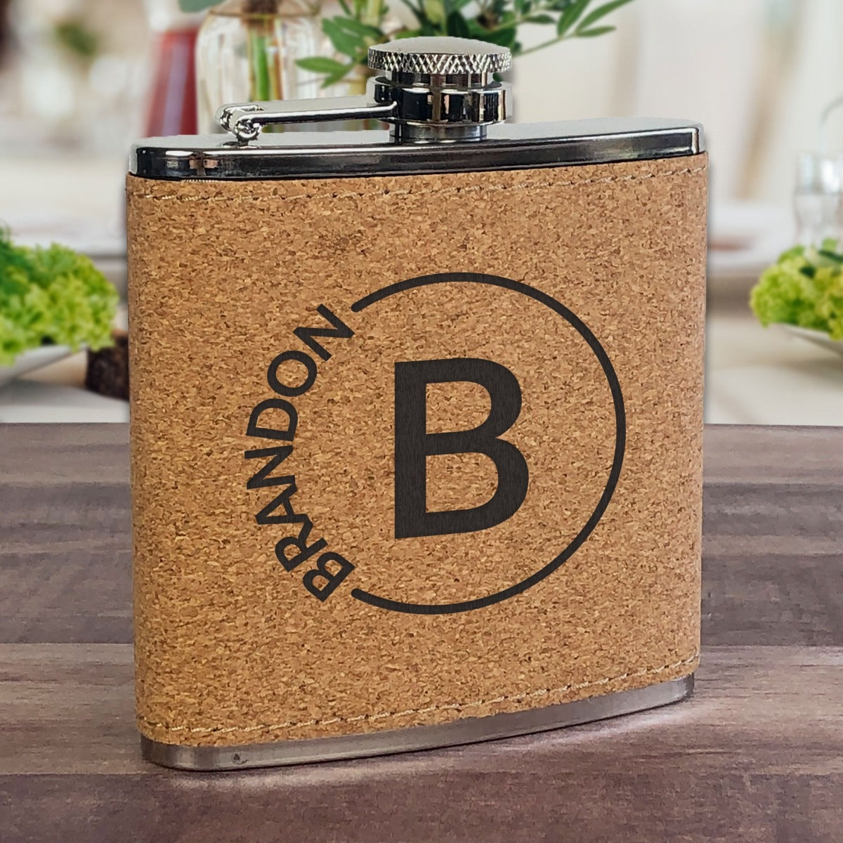 Personalized Cork Flask - Circle Name & Initial