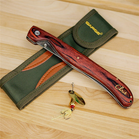 Personalized Wood Folding Fillet Knife front view