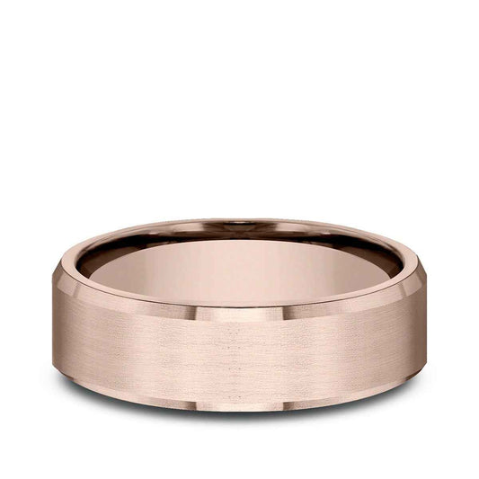 Benchmark Men's 6.5mm Beveled Edge Satin Finish Wedding Ring in 14K Pink Gold
