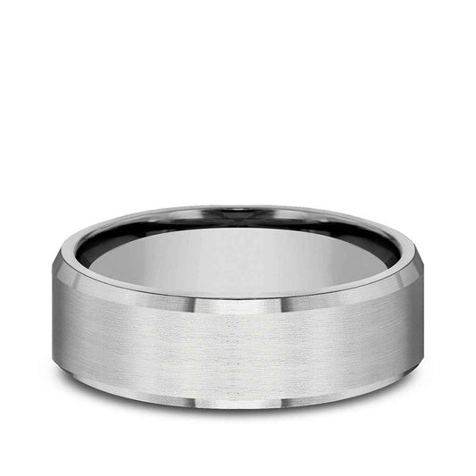 Benchmark Men's 6.5mm Beveled Edge Satin Finish Wedding Ring in 14K White Gold