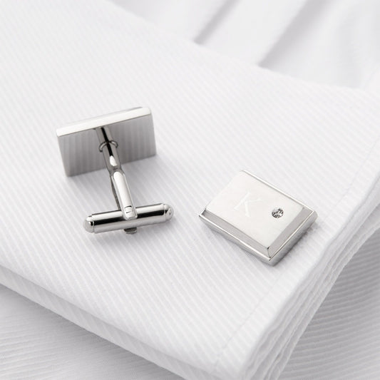 Personalized Stainless Steel Cufflinks with Zircon Accent front view