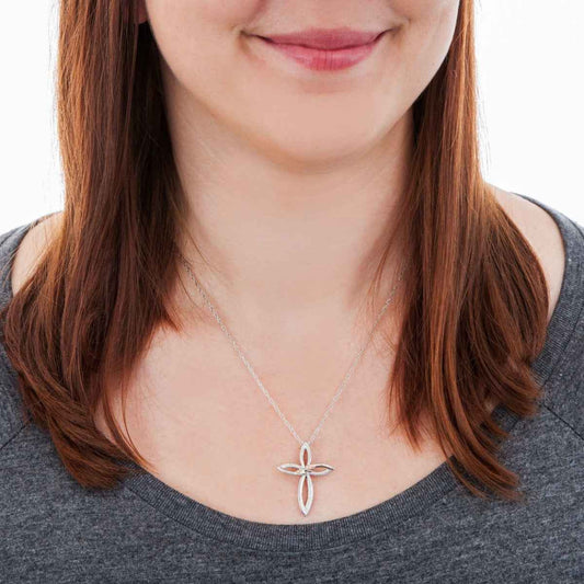 Black Hills Gold Textured Looped Cross & Leaf Pendant in Sterling Silver front view