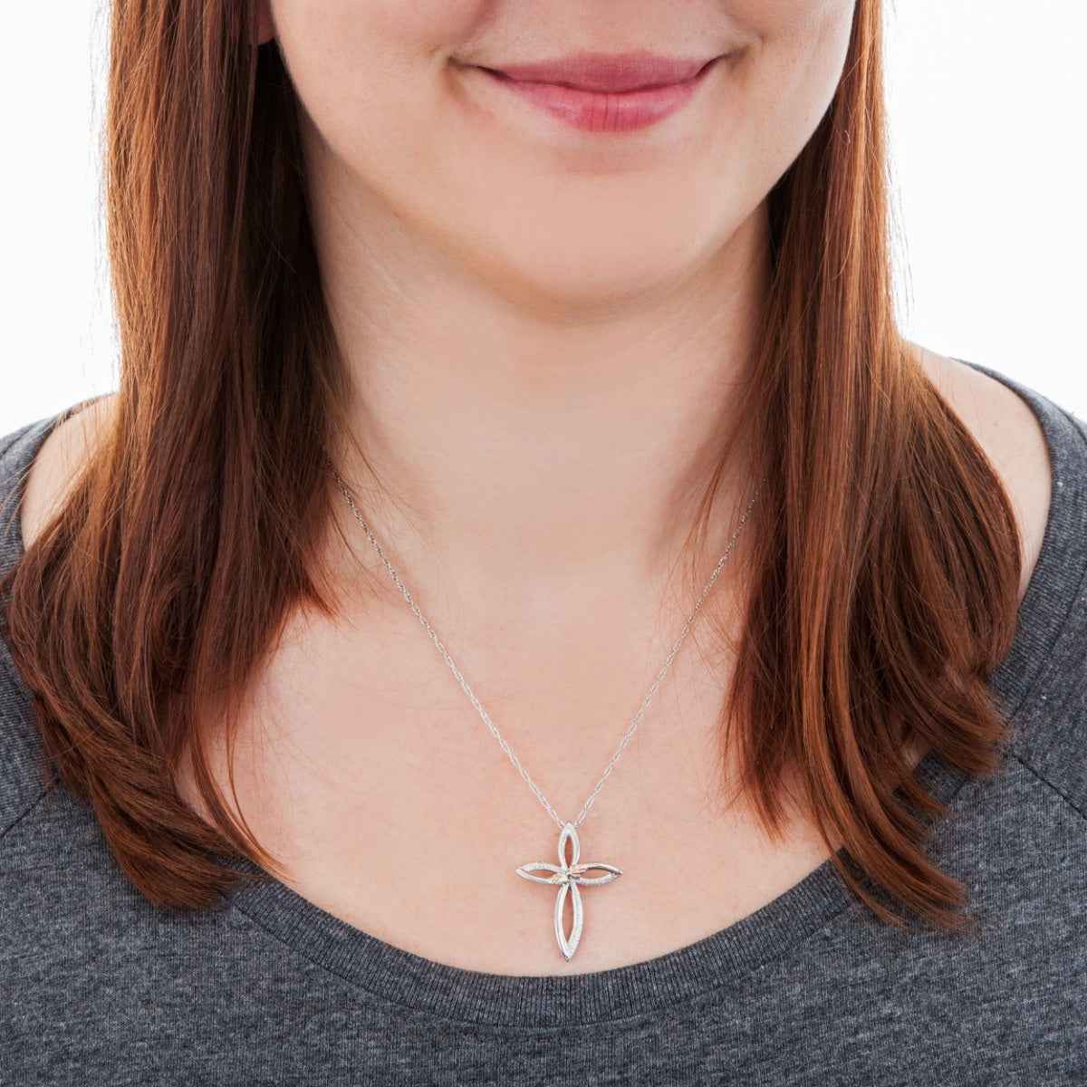 Black Hills Gold Textured Looped Cross & Leaf Pendant in Sterling Silver front view