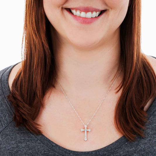 Black Hills Gold Milgrain Edge Sleek Cross Pendant in Sterling Silver front view