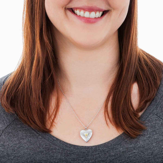 Black Hills Gold Large Heart Locket with Flower Etching in Stainless Steel side profile