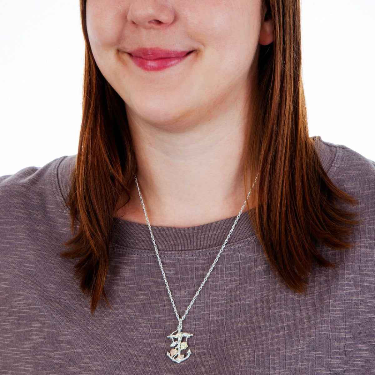 Black Hills Gold Anchor Pendant in Sterling Silver front view
