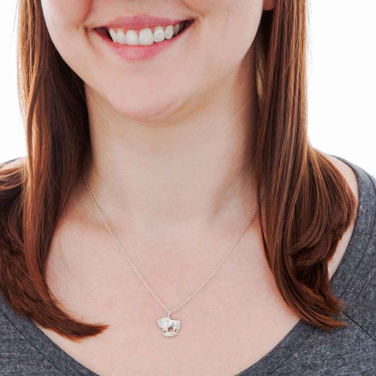Black Hills Gold Buffalo Pendant in Sterling Silver front view