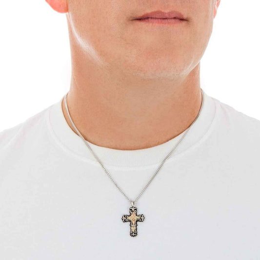 Black Hills Gold Men's Antiqued Cross Pendant in Sterling Silver front view