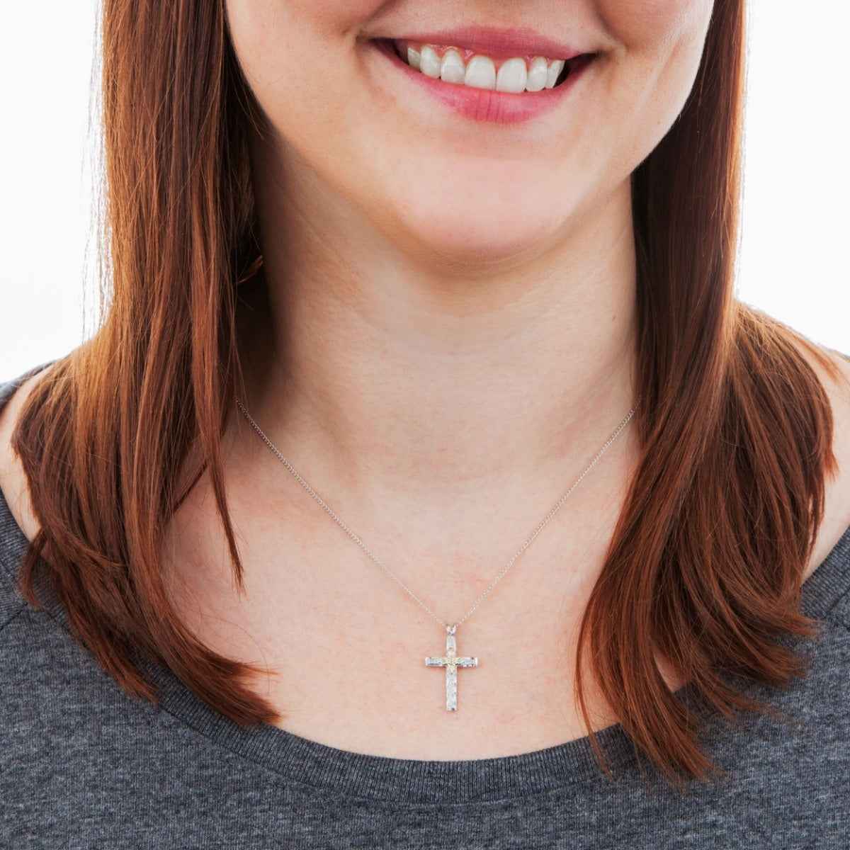 Black Hills Gold Stamped Cross Pendant in Sterling Silver front view