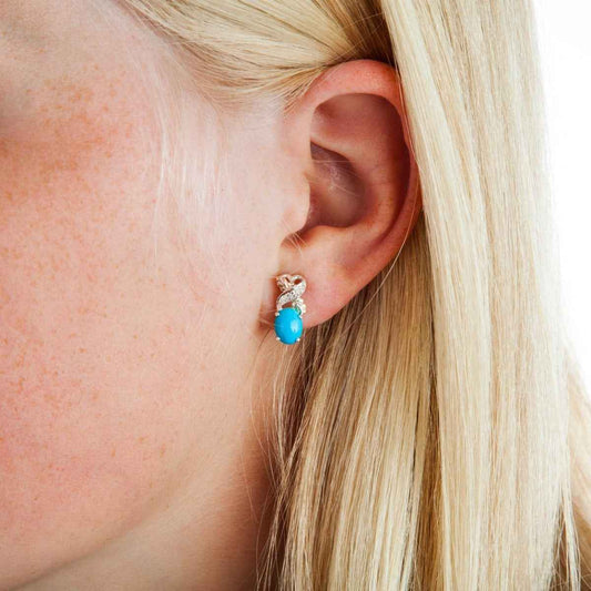 Black Hills Gold Oval Turquoise & Diamond Accent Earrings in Sterling Silver front view