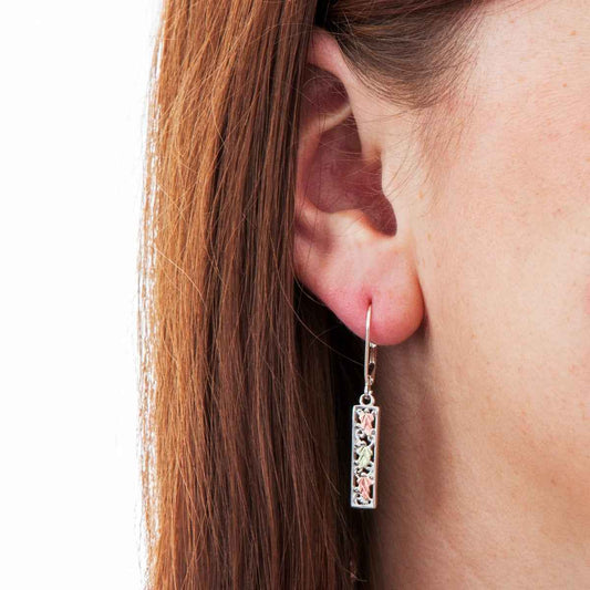 Black Hills Gold Cut-Out Bar Dangle Earrings in Sterling Silver front view