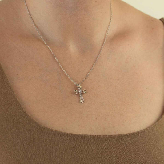 Black Hills Gold Round Cubic Zirconia Open Cross Pendant in Sterling Silver front view