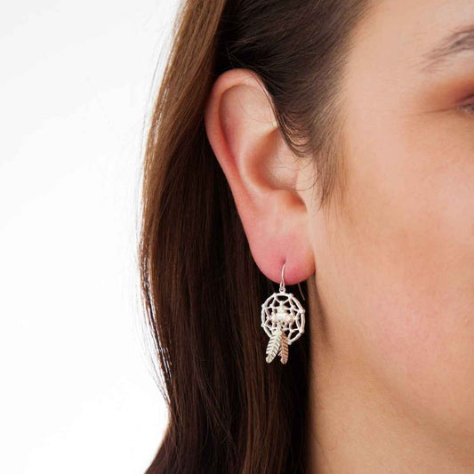 Black Hills Gold Dreamcatcher Dangle Earrings in Sterling Silver front view
