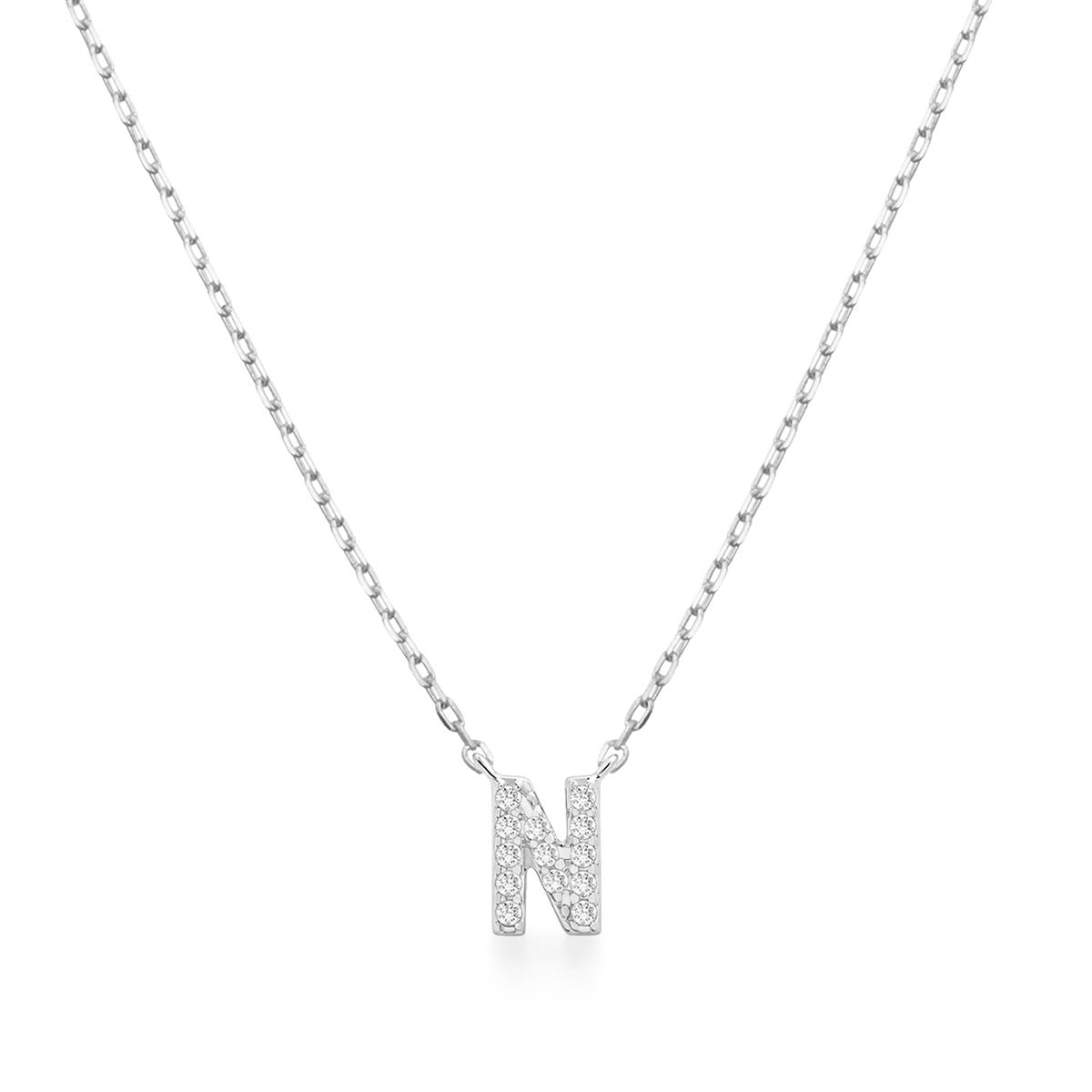 Diamond Accent Small Initial N Necklace in 10K White Gold