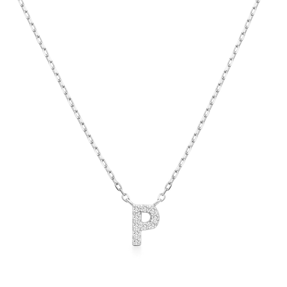 Diamond Accent Small Initial P Necklace in 10K White Gold
