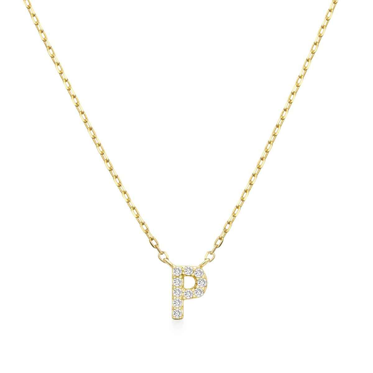 Diamond Accent Small Initial P Necklace in 10K Yellow Gold