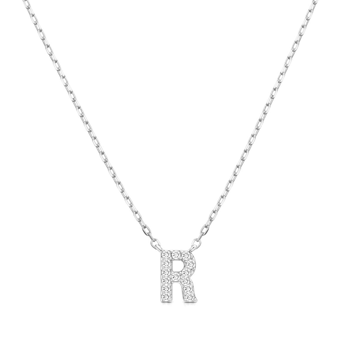 Diamond Accent Small Initial R Necklace in 10K White Gold