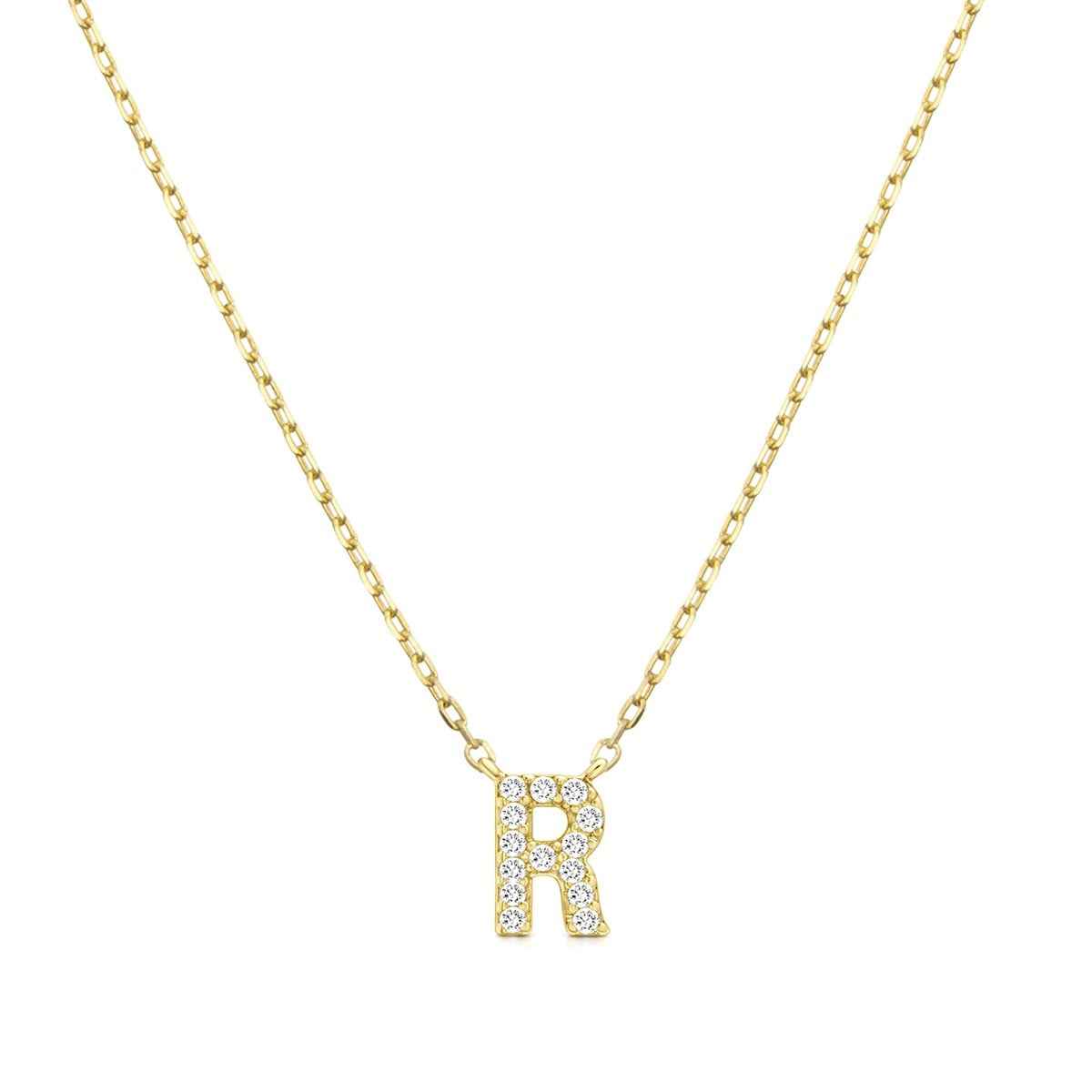 Diamond Accent Small Initial R Necklace in 10K Yellow Gold