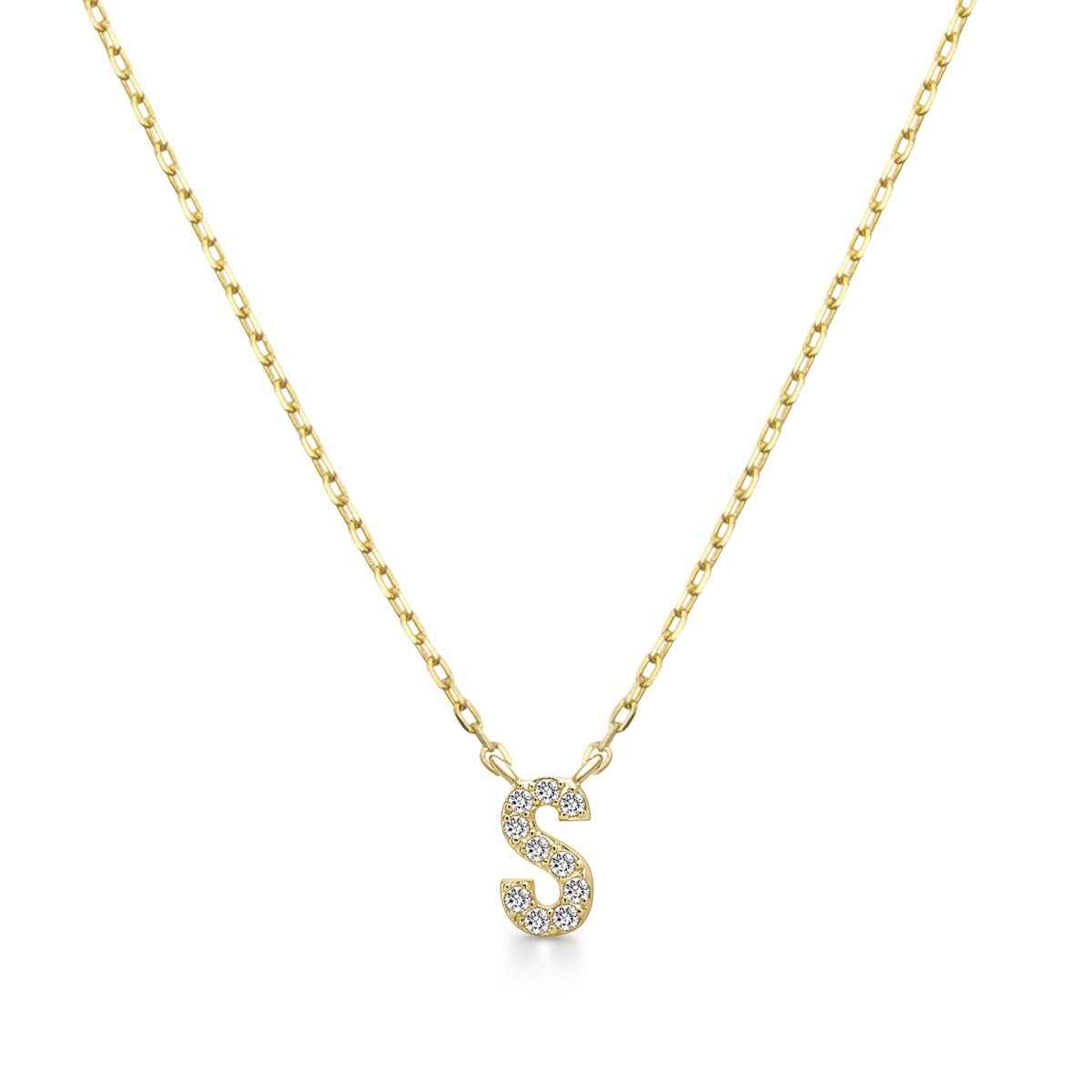Diamond Accent Small Initial S Necklace in 10K Yellow Gold