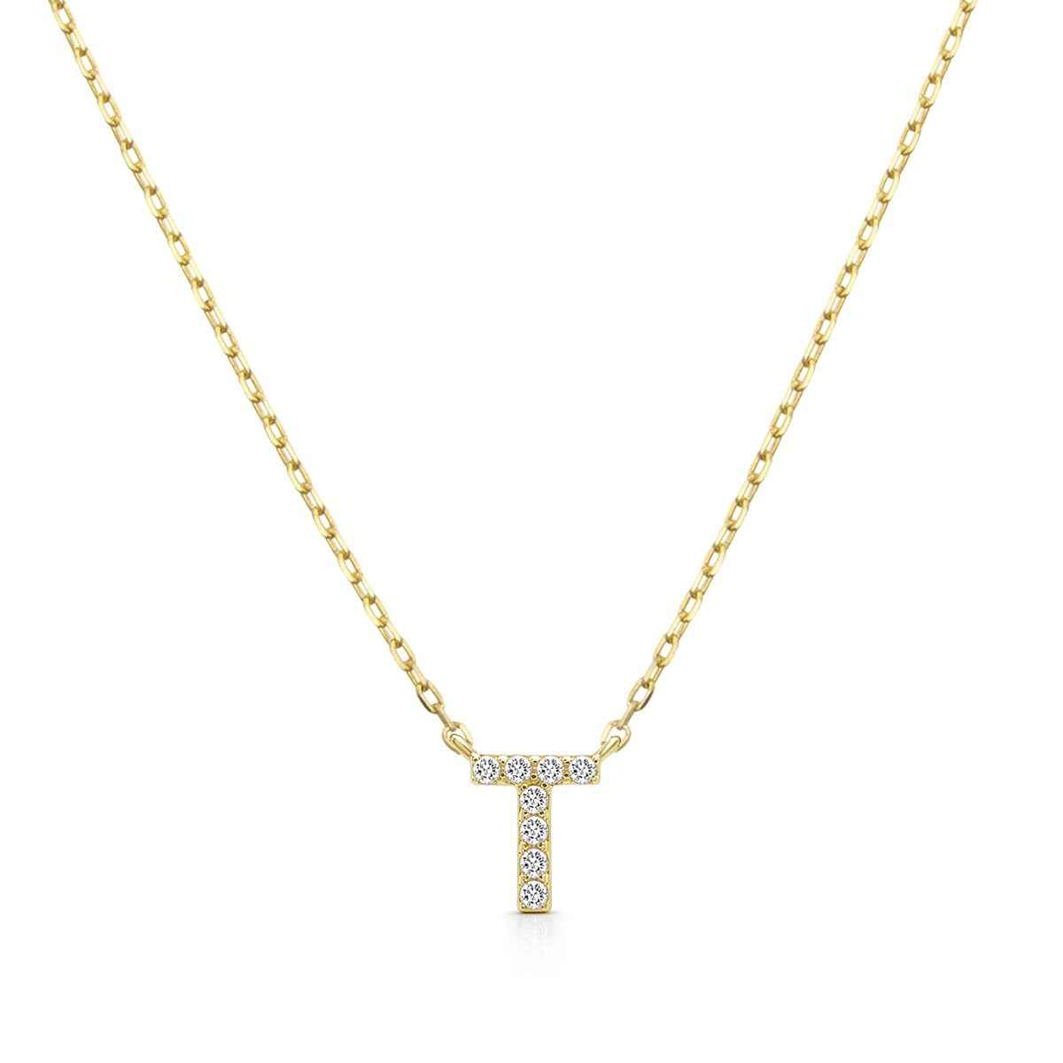 Diamond Accent Small Initial T Necklace in 10K Yellow Gold