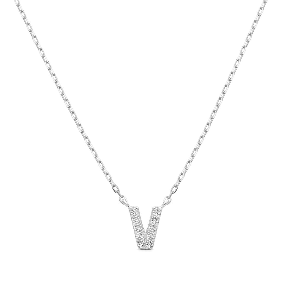 Diamond Accent Small Initial V Necklace in 10K White Gold