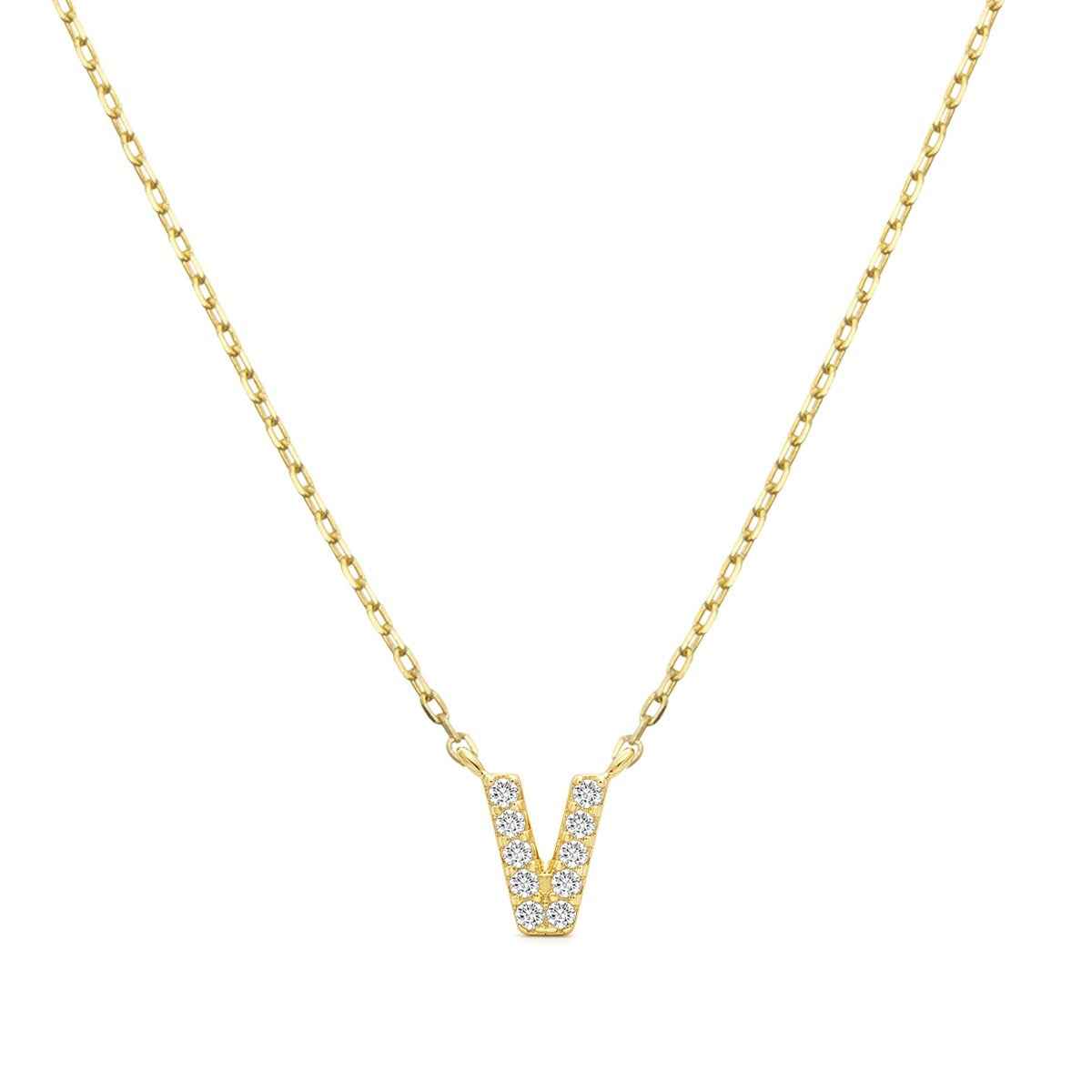 Diamond Accent Small Initial V Necklace in 10K Yellow Gold