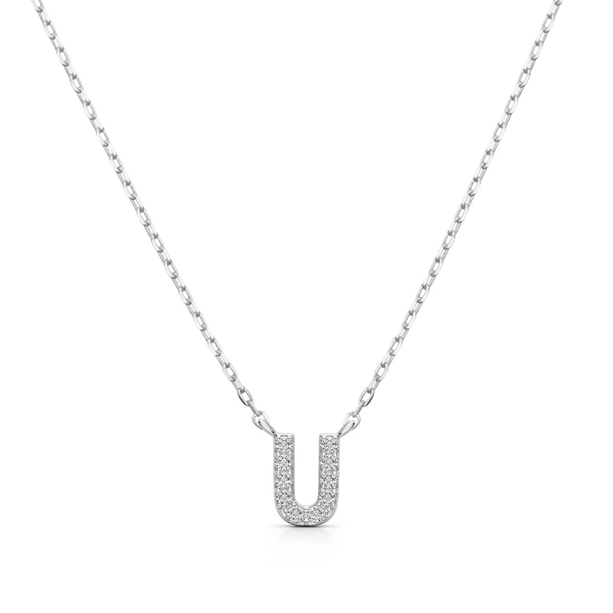 Diamond Accent Small Initial U Necklace in 10K White Gold