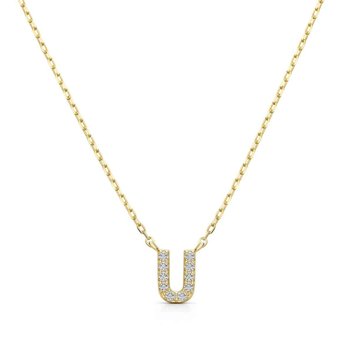 Diamond Accent Small Initial U Necklace in 10K Yellow Gold
