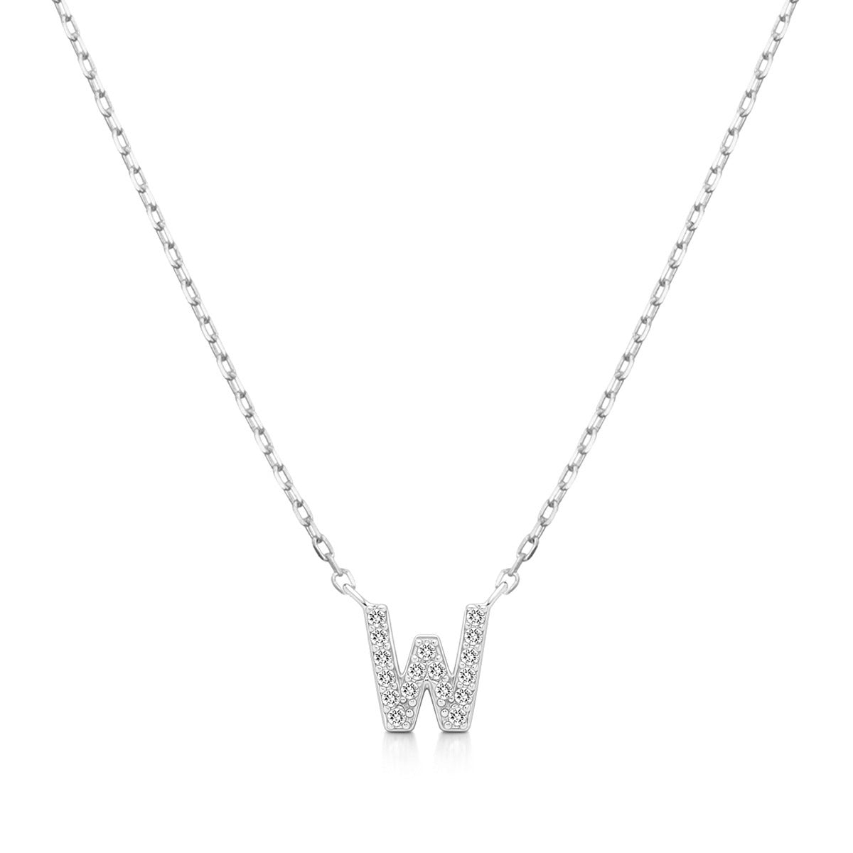 Diamond Accent Small Initial W Necklace in 10K White Gold