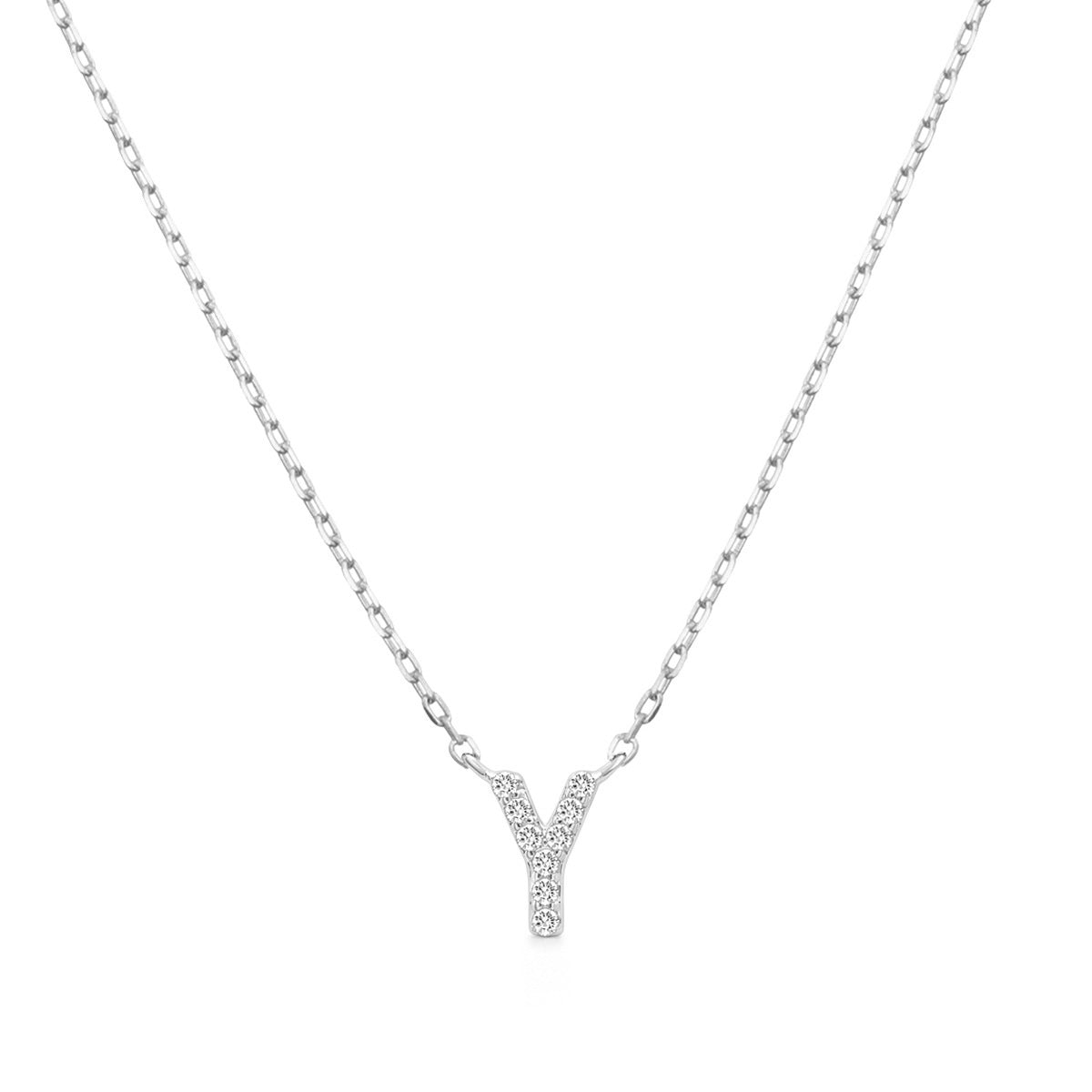 Diamond Accent Small Initial Y Necklace in 10K White Gold