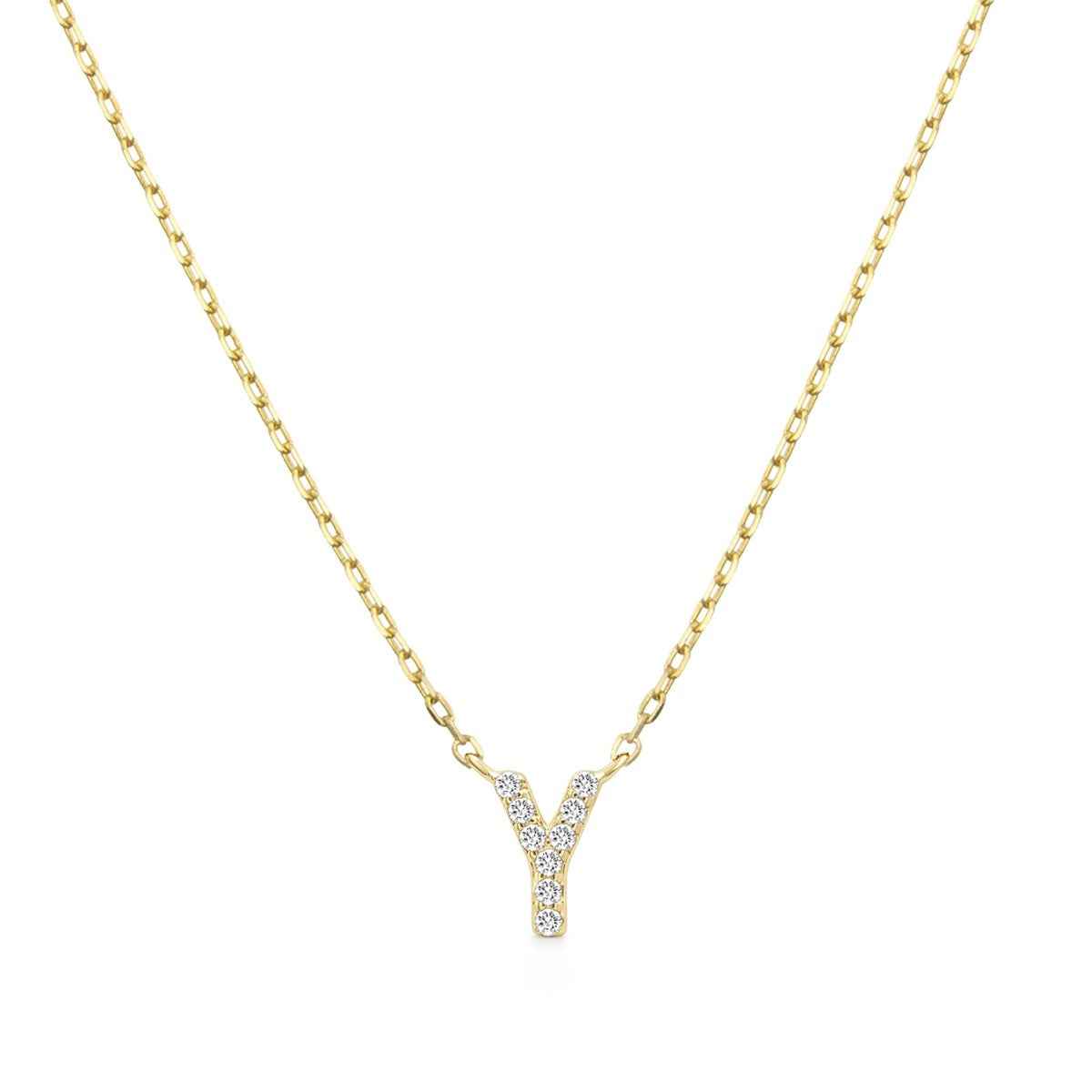 Diamond Accent Small Initial Y Necklace in 10K Yellow Gold