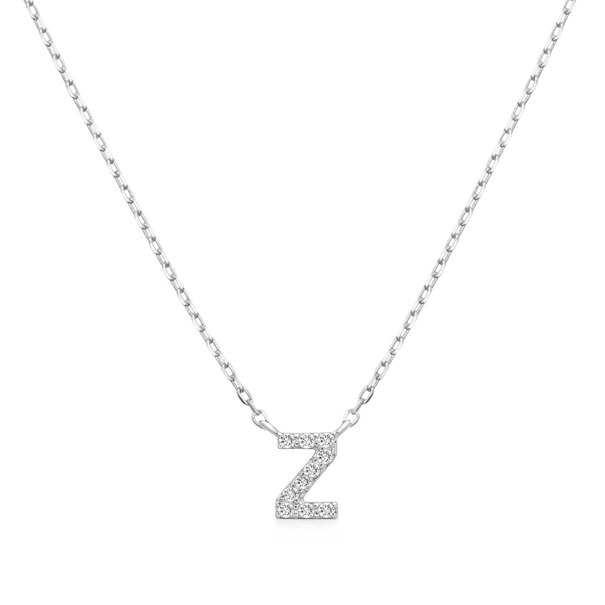 Diamond Accent Small Initial Z Necklace in 10K White Gold