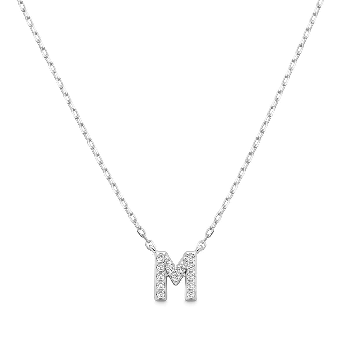 Diamond Accent Small Initial M Necklace in 10K White Gold